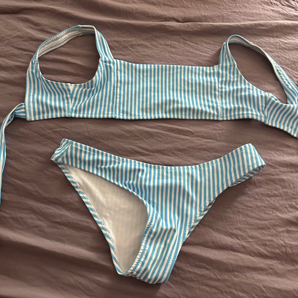 SHEIN Blue and White Striped Bikini